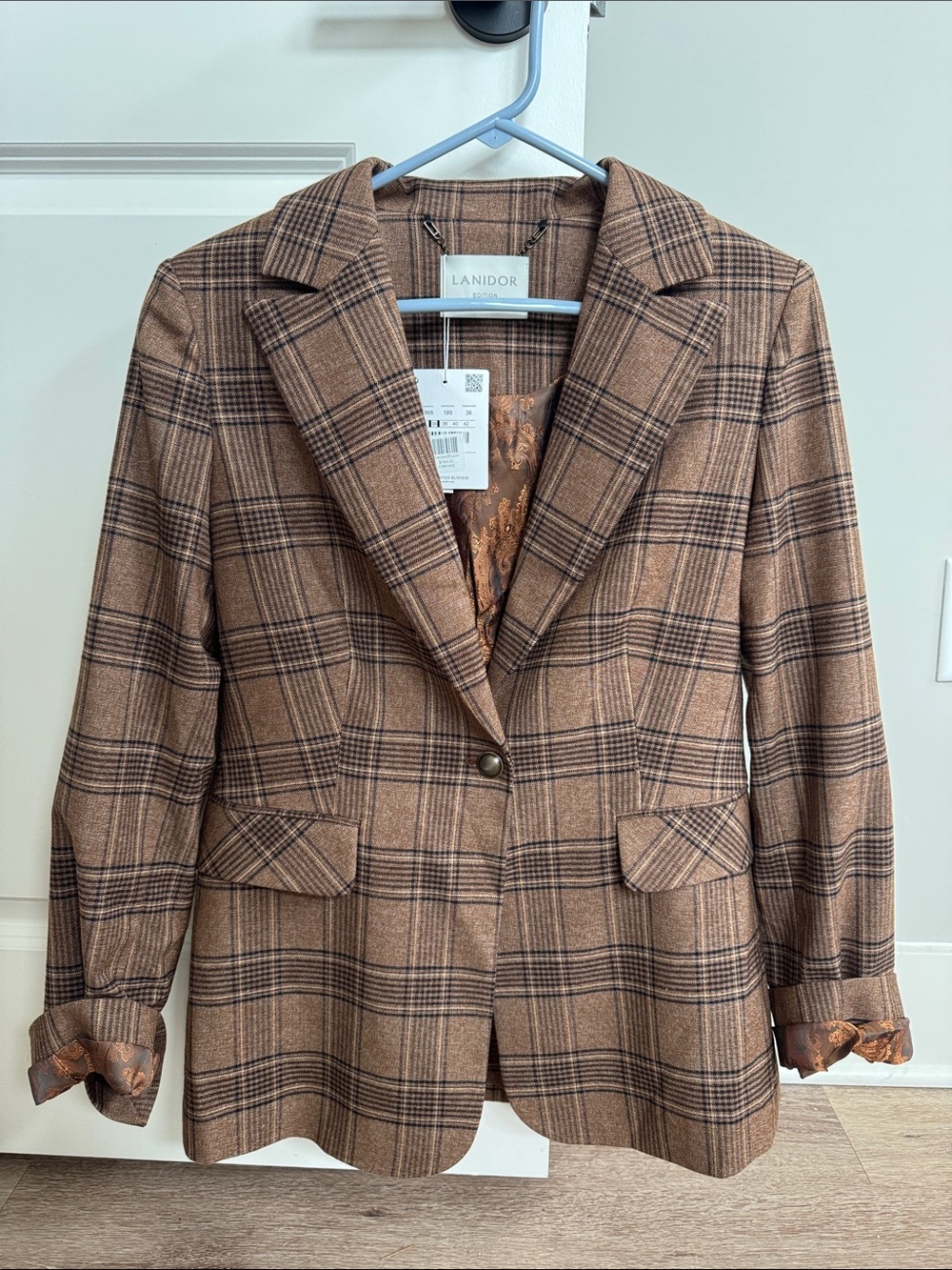 Lanidor Plaid Brown Single-Button Blazer Jacket NWT